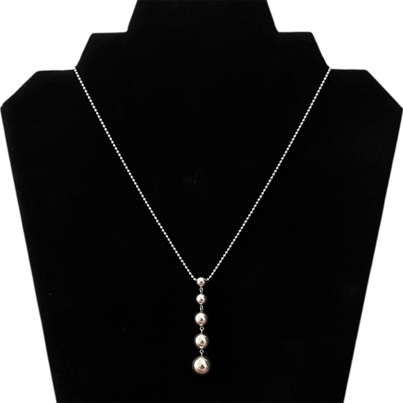 Tiffany & Co. • Sterling Silver Graduated Bead Ball Drop Pendant 16” Necklace - Picture 2 of 6